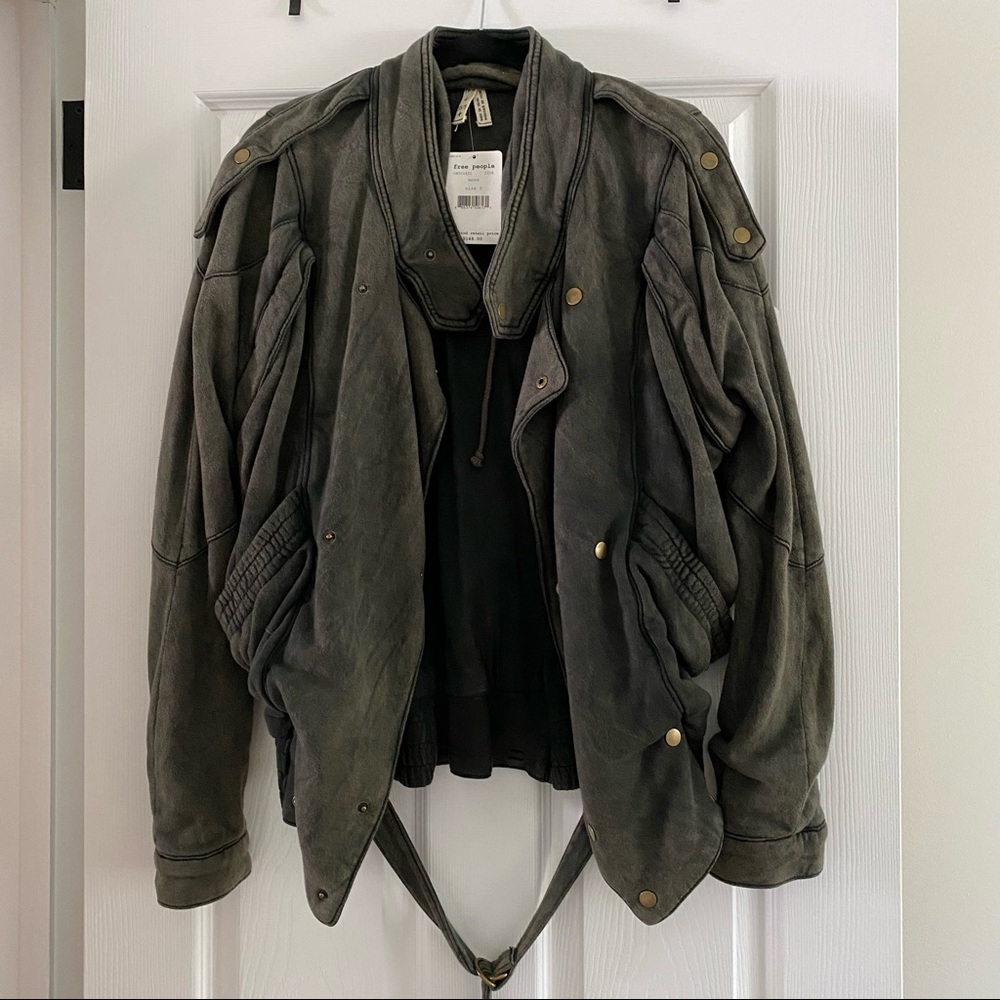 NWT Free People Moss Green Zip Up Oversized Jacket